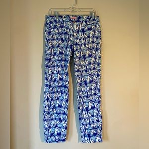 Women’s Lilly Pulitzer Kelly Get Trunky Blue Elephant printed pants size 6